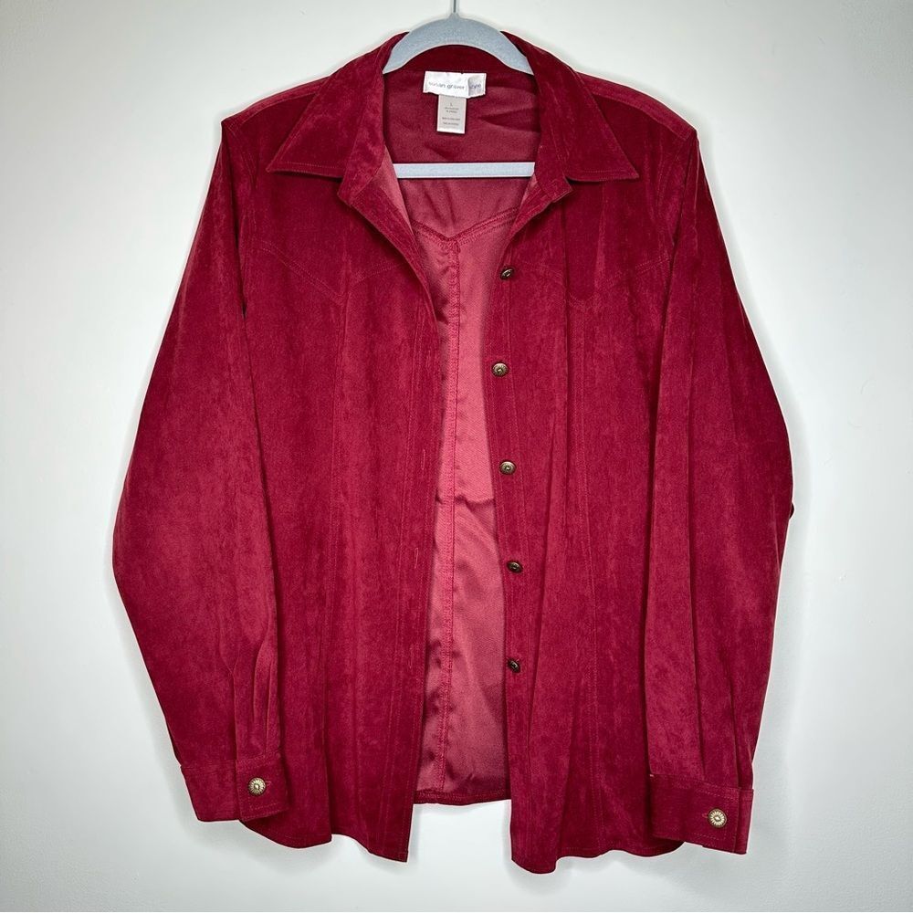 Susan‎ Graver Style Red Maroon Polyester Button Down Shacket Vintage VTG